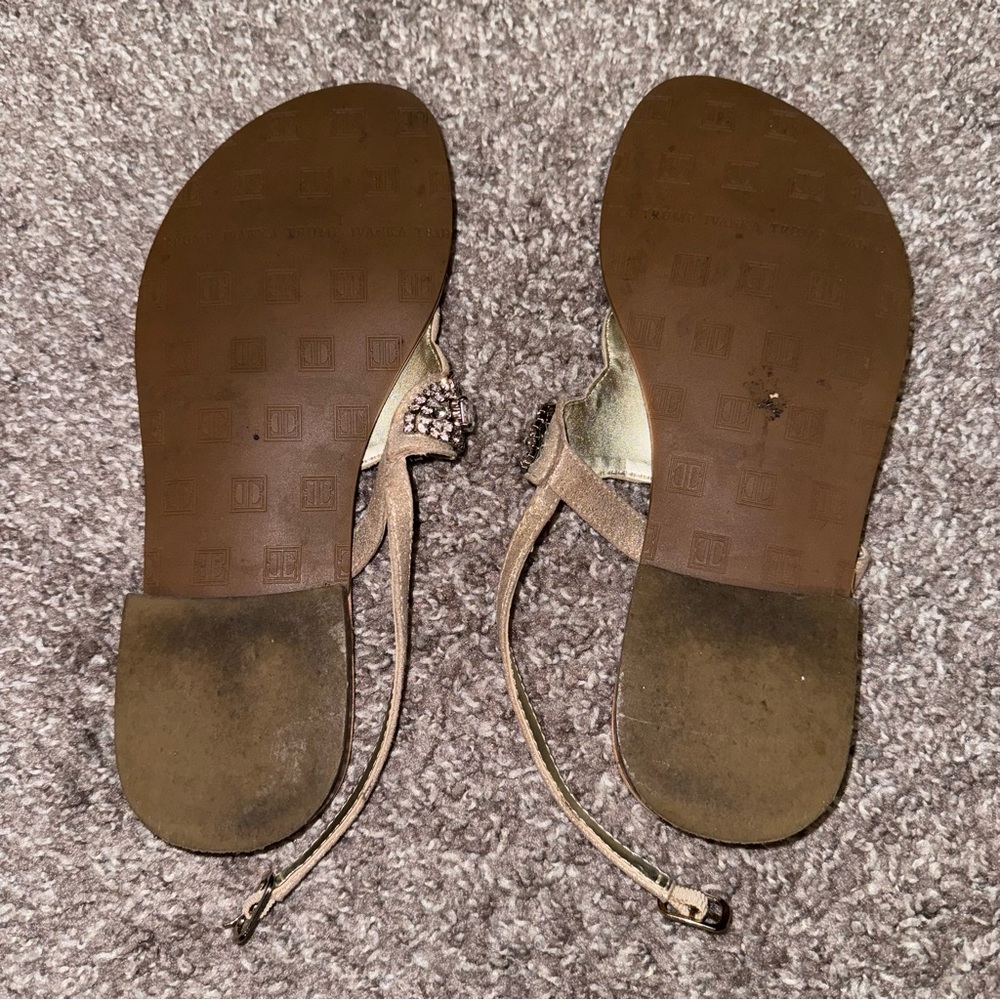 Ivanka Trump Rhinestone Gemstone Sandals Summer Neutral Taupe Tan Beige - Picture 8 of 8